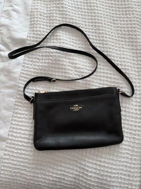 Coach Black Pebble Leather Crossbody with Gold-Tone Logo